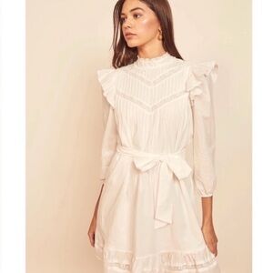 Reformation “Dinah” white cotton mini babydoll dress Size 4 Small